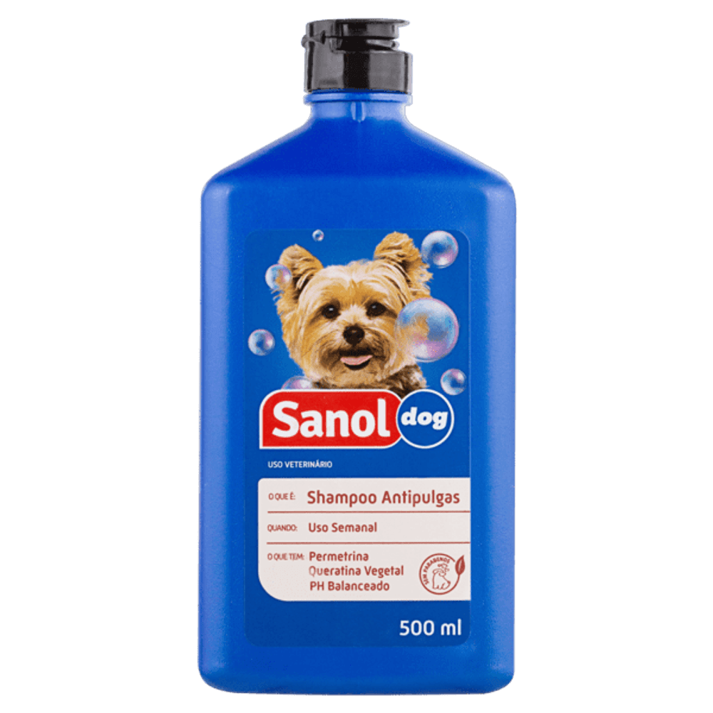 SHAMPOO ANTIPULGAS SANOL DOG 500ML supermercadosimperatriz