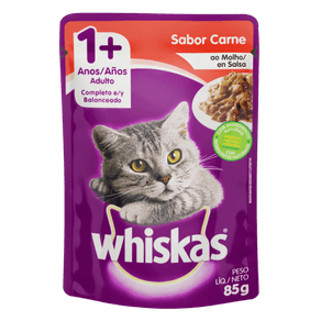 RAÇÃO PARA GATOS ADULTOS SABOR CARNE WHISKAS SACHÊ 85G RAÇÃO PARA GATOS ADULTOS SABOR CARNE WHISKAS SACHÊ 85G