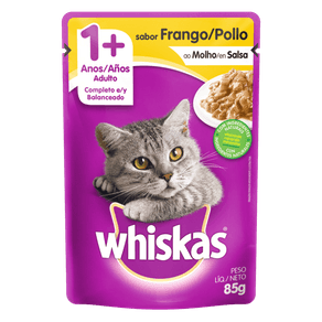 RAÇÃO PARA GATOS ADULTOS SABOR FRANGO WHISKAS SACHÊ 85G RAÇÃO PARA GATOS ADULTOS SABOR FRANGO WHISKAS SACHÊ 85G