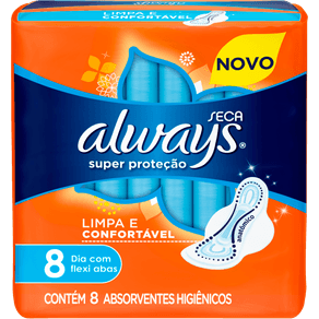 ABSORVENTE-COM-ABAS-SUPER-PROTECAO-SECA-ALWAYS-COM-8-UNIDADES ABSORVENTE-COM-ABAS-SUPER-PROTECAO-SECA-ALWAYS-COM-8-UNIDADES