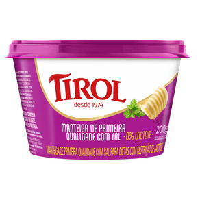 Manteiga-de-Primeira-Qualidade-com-Sal-Zero-Lactose-Tirol-Pote-200g Manteiga-de-Primeira-Qualidade-com-Sal-Zero-Lactose-Tirol-Pote-200g